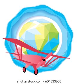 Paper plane flying out from the earth, startup business and travel concept