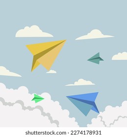 Paper plane flying in the sky vector illustration