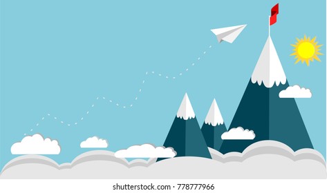 Paper plane flying up with trail symbolic to increasing graph, business and finance success profit achievement concept illustration vector