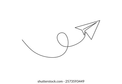 Paper plane flying up. Continuous one line drawing for business, travel or journey illustration, Single line continuous drawing of paper airplane Concept of plane flying outline style illustration.