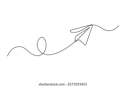 Paper plane flying up. Continuous one line drawing for business, travel or journey illustration, Single line continuous drawing of paper airplane Concept of plane flying outline style illustration.