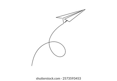 Paper plane flying up. Continuous one line drawing for business, travel or journey illustration, Single line continuous drawing of paper airplane Concept of plane flying outline style illustration.