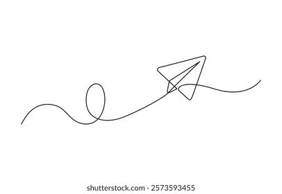 Paper plane flying up. Continuous one line drawing for business, travel or journey illustration, Single line continuous drawing of paper airplane Concept of plane flying outline style illustration.