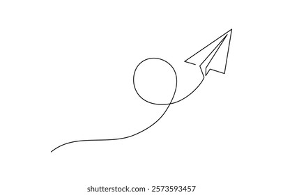 Paper plane flying up. Continuous one line drawing for business, travel or journey illustration, Single line continuous drawing of paper airplane Concept of plane flying outline style illustration.