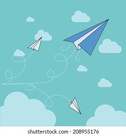 Paper Plane Flying Up,vector,illustration.