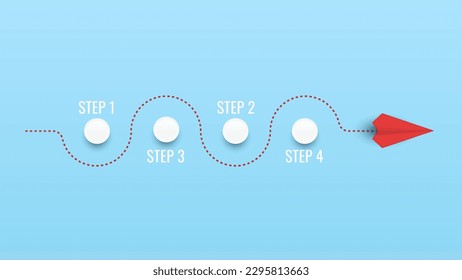 Paper plane flying winding path to destination. Concept for success in the future goal and passing time. Vector illustrations