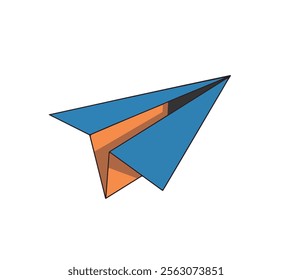 Paper plane with folded paper plane flying in the sky with no clouds in blue sky, multi-color folded paper plane flying in blue sky and no clouds in white bg.