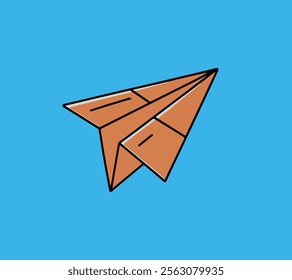 Paper plane with folded paper plane flying in the sky with clouds in blue sky, Orange color folded paper plane flying in blue sky and no cloud in bg.