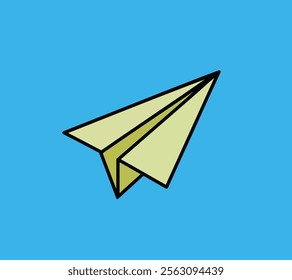 Paper plane with folded paper plane flying in the sky with clouds in blue sky, green folded paper plane flying in blue sky and no cloud in bg.