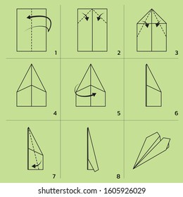 Paper Plane Folding Tutorial Sequence Cartoon Vector Illustration