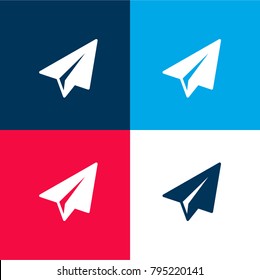 Paper plane four color material and minimal icon logo set in red and blue