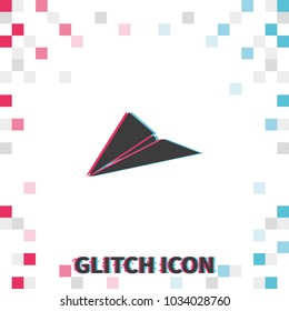 Paper plane  glitch effect vector icon.