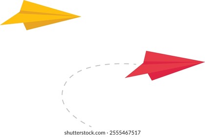 Paper plane go to success goal, airplanes teamwork flying, business start up, leadership, creative idea, different Approach, Vector illustration design concept in postcard template

