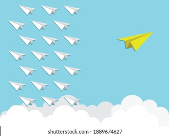 Paper plane go to success vector business financial concept start up, leadership, creative idea symbol paper art style illustration. An effort to get ahead in the ranking.