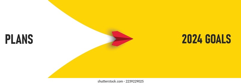 paper plane is going from the plans to 2024 goals. Business hierarchy structure idea concept. Business and finance marketing idea for year 2024.