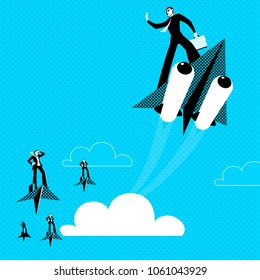 Paper plane. Haste. Victory over parties. Boost acceleration. Vector illustration