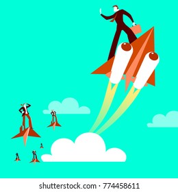 Paper plane. Haste. Victory over parties. Boost acceleration. Vector illustration