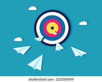 Paper plane heading towards the goal. business concept vector illustration