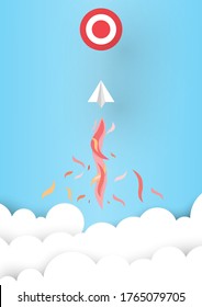 
Paper plane heading towards target. paper cut and craft style. vector art and illustration.