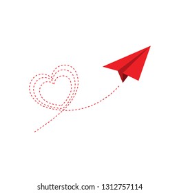 paper plane heart path. vector. 