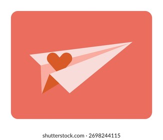 Um plano de papel com uma forma de coração em estilo plano. A ilustração retrata um plano origami carregando um símbolo de coração. Ilustração de vetor de desenhos animados
