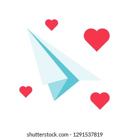 Paper plane with heart vector, Valentine and love related flat style icon