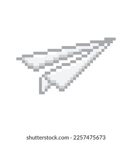  icono de plano de papel de 8 bits, icono de avión de arte píxel para el logotipo del juego. 