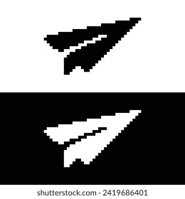  paper plane icon 8 bit, pixel art airplane icon  for game  logo. 