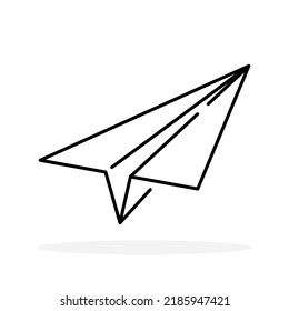 Paper plane icon. Airplane linear icon. Black paper airplane sign. Vector illustration. Travel concept icon.