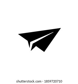 Papier-Flugzeug-Symbol auf Schwarz. Flaches Origami-Flugzeug. Illustration. Nachricht, Brief, E-Mail-Symbol. Vektorgrafik einzeln auf weißem Hintergrund.