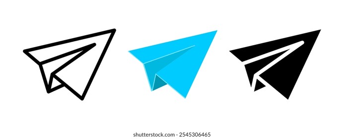 Ícone de plano de papel. Sinal de avião origami azul. Símbolo de inicialização comercial. Ilustração da liberdade. Pictograma de voo.