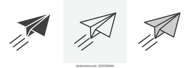 Paper plane icon collection in black and colored style.