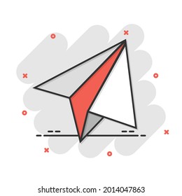 Paper plane icon in comic style. Sent message cartoon vector illustration on white isolated background. Air sms splash effect business concept.