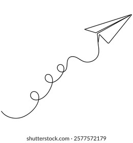 Paper plane icon continuous one line drawing outline vector illustration