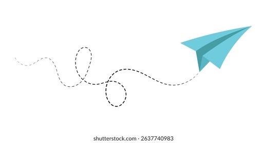 Paper plane icon with dotted line vector. Illustration of a flying paper plane. Travel and message sign symbol. Paper plane, Airplane vector. Paper flying plane, Vector illustration in eps 10.