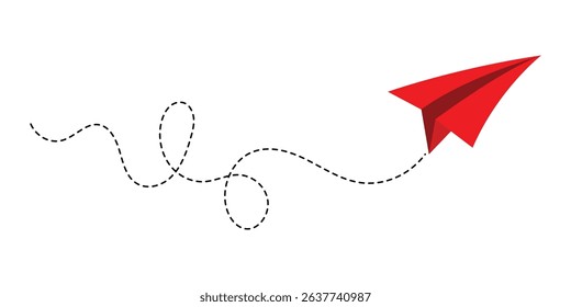 Paper plane icon with dotted line vector. Illustration of a flying paper plane. Travel and message sign symbol. Paper plane, Airplane vector. Paper flying plane, Vector illustration in eps 10.