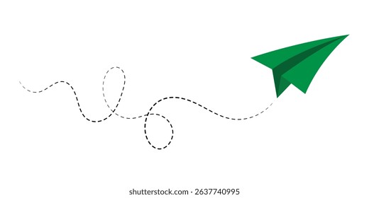 Paper plane icon with dotted line vector. Illustration of a flying paper plane. Travel and message sign symbol. Paper plane, Airplane vector. Paper flying plane, Vector illustration in eps 10.