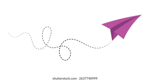 Paper plane icon with dotted line vector. Illustration of a flying paper plane. Travel and message sign symbol. Paper plane, Airplane vector. Paper flying plane, Vector illustration in eps 10.