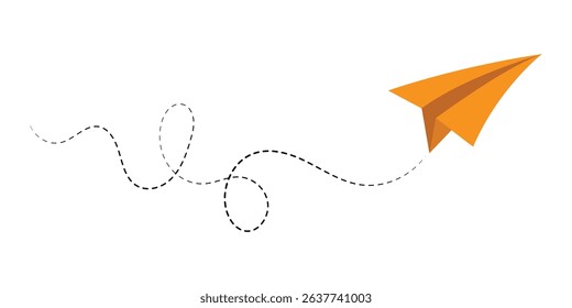 Paper plane icon with dotted line vector. Illustration of a flying paper plane. Travel and message sign symbol. Paper plane, Airplane vector. Paper flying plane, Vector illustration in eps 10.