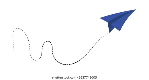 Paper plane icon with dotted line vector. Illustration of a flying paper plane. Travel and message sign symbol. Paper plane, Airplane vector. Paper flying plane, Vector illustration in eps 10.