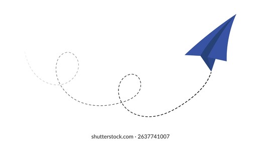 Paper plane icon with dotted line vector. Illustration of a flying paper plane. Travel and message sign symbol. Paper plane, Airplane vector. Paper flying plane, Vector illustration in eps 10.