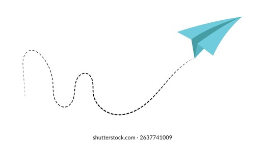 Paper plane icon with dotted line vector. Illustration of a flying paper plane. Travel and message sign symbol. Paper plane, Airplane vector. Paper flying plane, Vector illustration in eps 10.