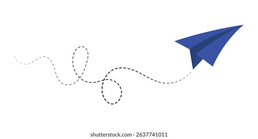 Paper plane icon with dotted line vector. Illustration of a flying paper plane. Travel and message sign symbol. Paper plane, Airplane vector. Paper flying plane, Vector illustration in eps 10.