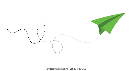 Paper plane icon with dotted line vector. Illustration of a flying paper plane. Travel and message sign symbol. Paper plane, Airplane vector. Paper flying plane, Vector illustration in eps 10.
