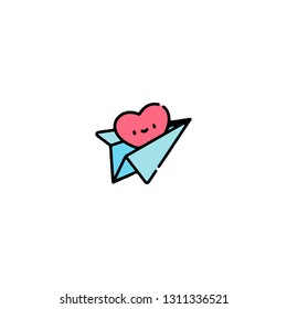 Paper plane icon, flat design line art thin style, Valentines day signs and love symbols, Wedding infographics. Colorful icon on a white background, Vector illustration