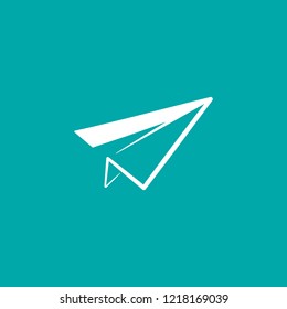 Paper plane icon. Flat origami airplane isolated on blue background. Vector illustration. Message, letter, mail symbol. Start up and launch, invention and development  sign. 