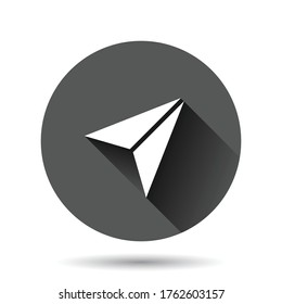 Paper plane icon in flat style. Sent message vector illustration on black round background with long shadow effect. Air sms circle button business concept.