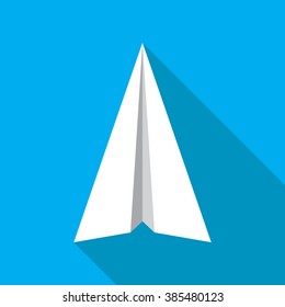 Paper plane icon in flat style with long shadow. Origami papercraft airplane symbol. EPS10 vector illustration.