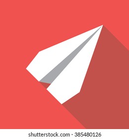 Paper plane icon in flat style with long shadow. Origami papercraft airplane symbol. EPS10 vector illustration.