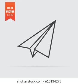 Paper plane icon in flat style isolated on grey background. For your design, logo. Vector illustration.